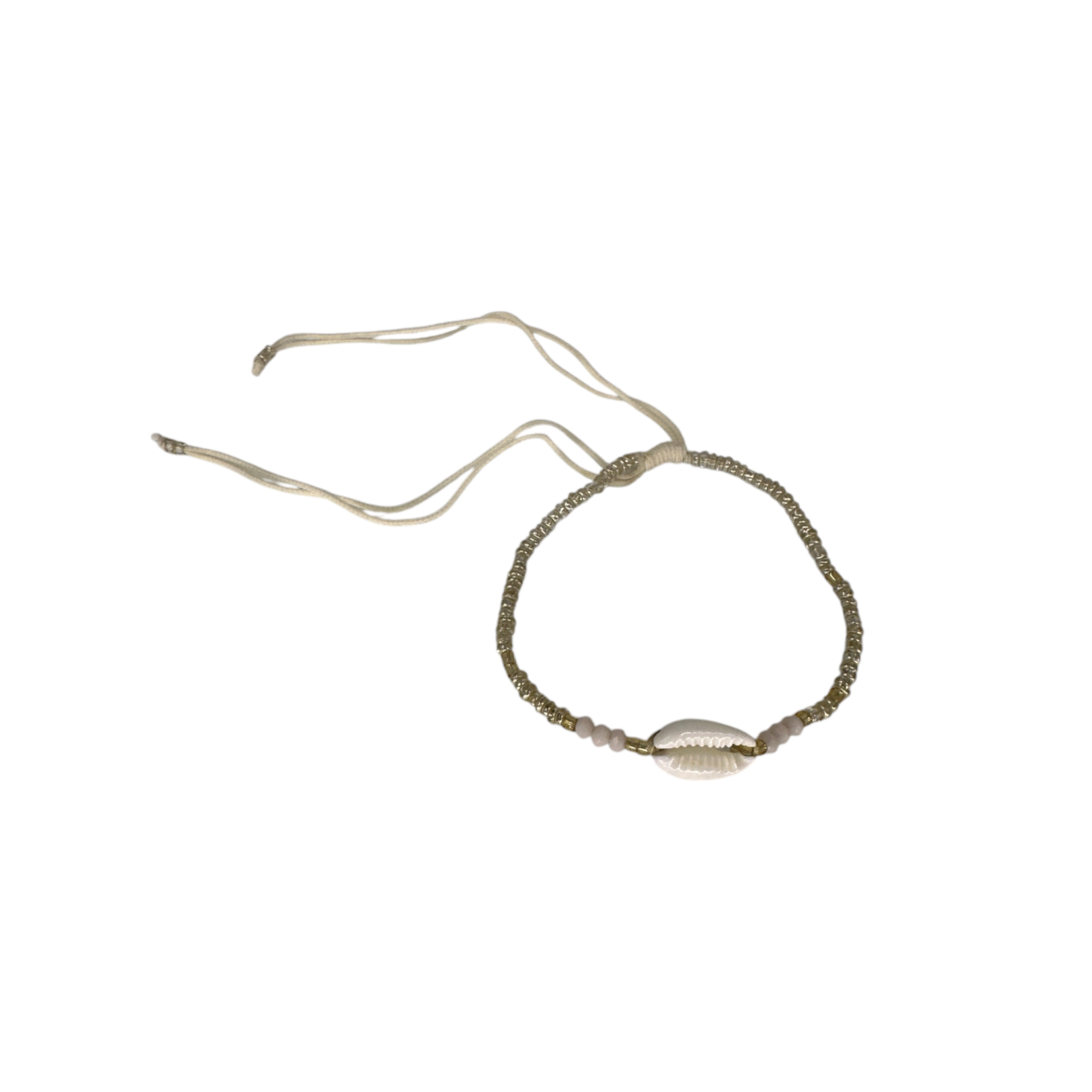 Cowry Shell Seed Bead Adjustable String Bracelet or Anklet Sand