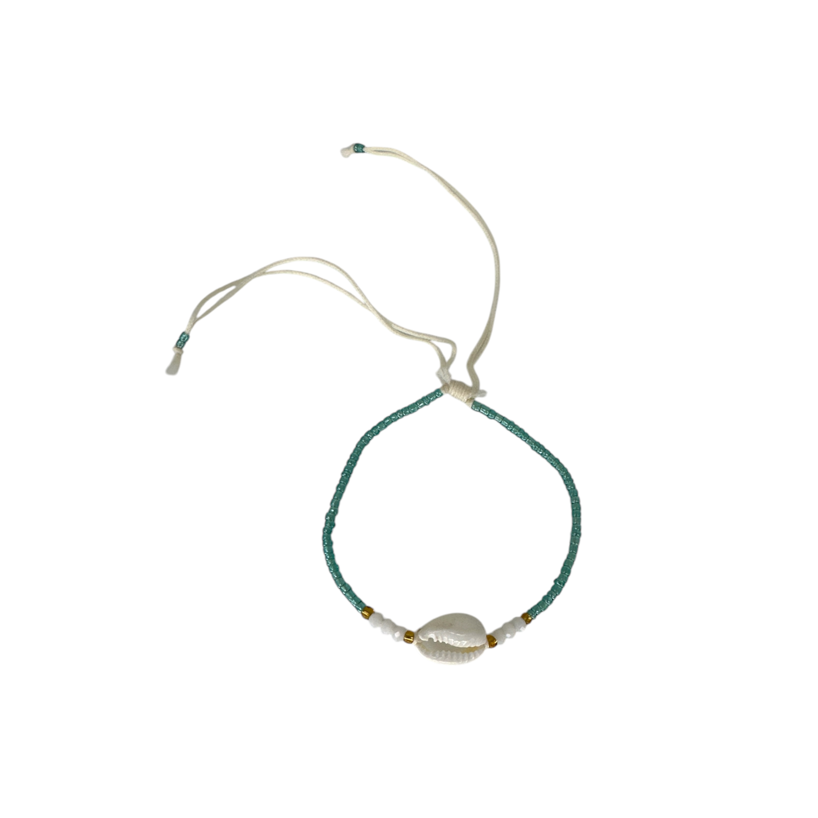 Cowry Shell Seed Bead Adjustable String Bracelet or Anklet Seafoam