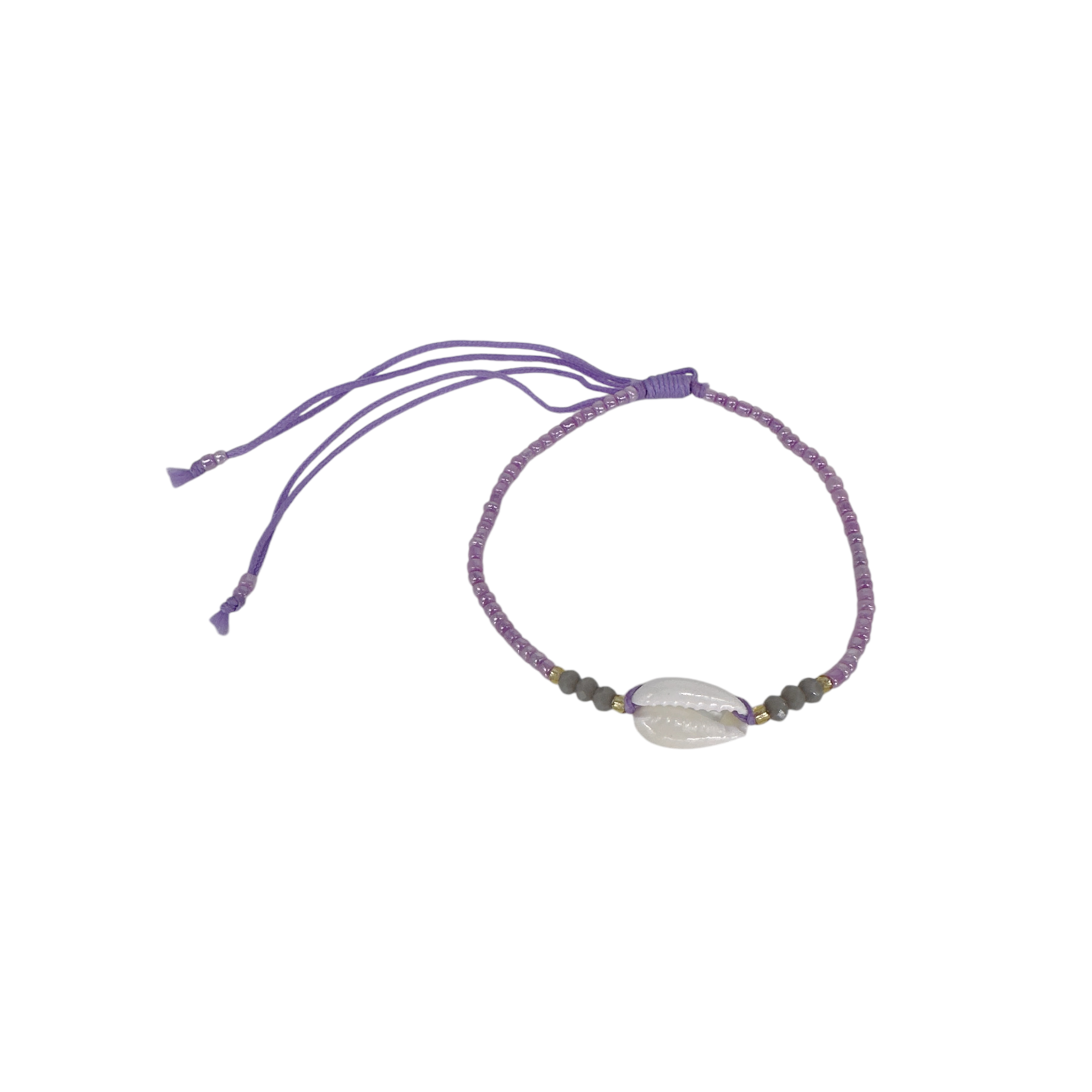 Cowry Shell Seed Bead Adjustable String Bracelet or Anklet Purple