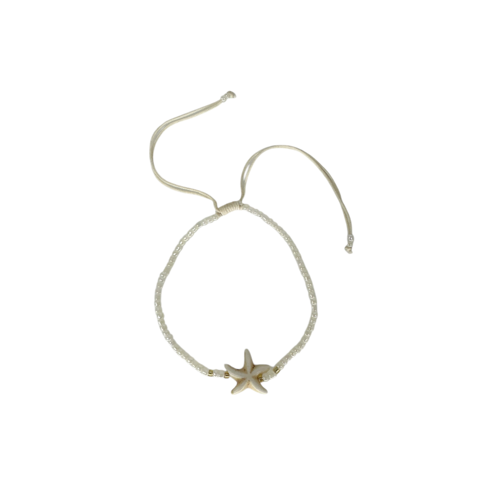 Starfish Seed Bead Adjustable String Bracelet Cream