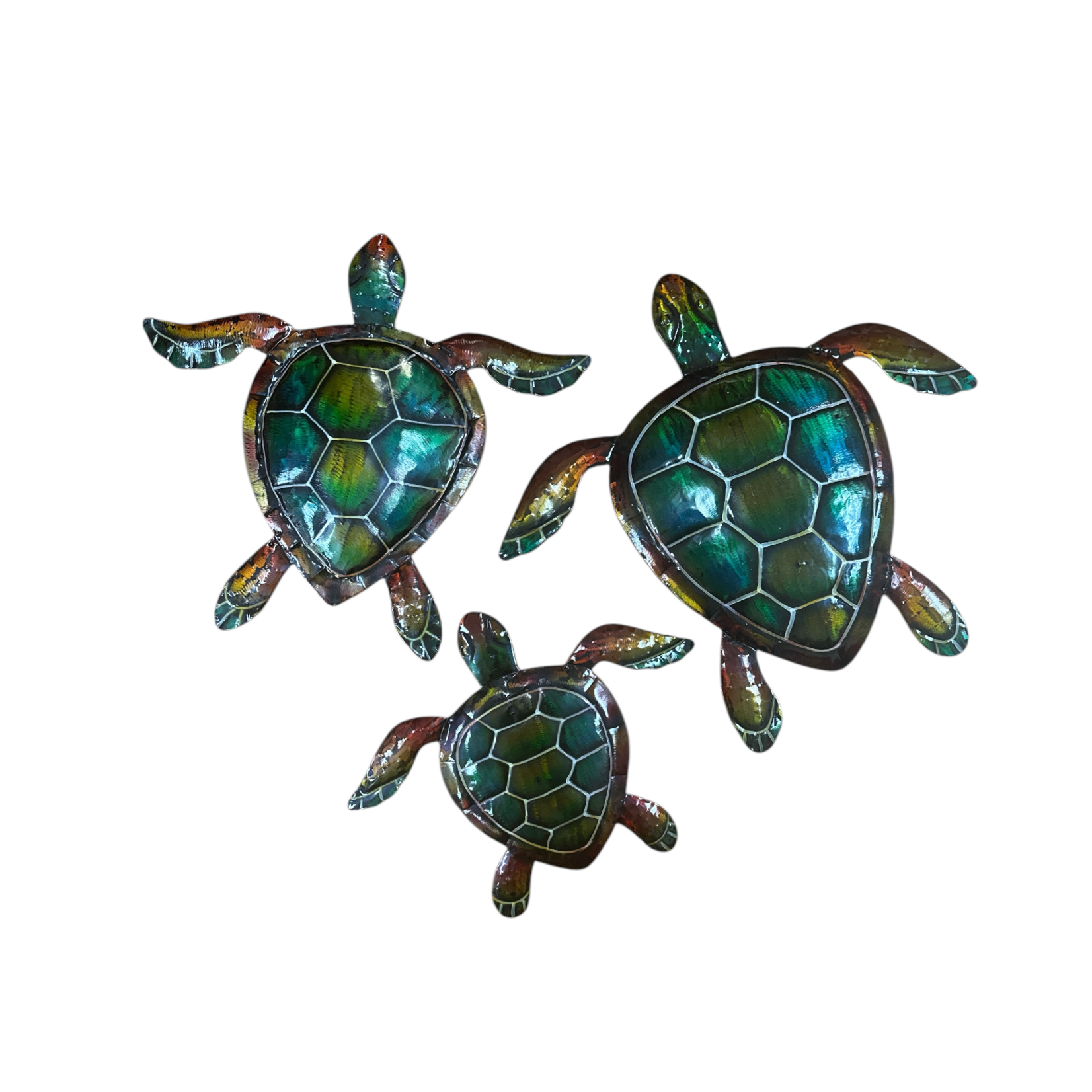 Iron Wall Art Set of 3 Turtles Iridescent