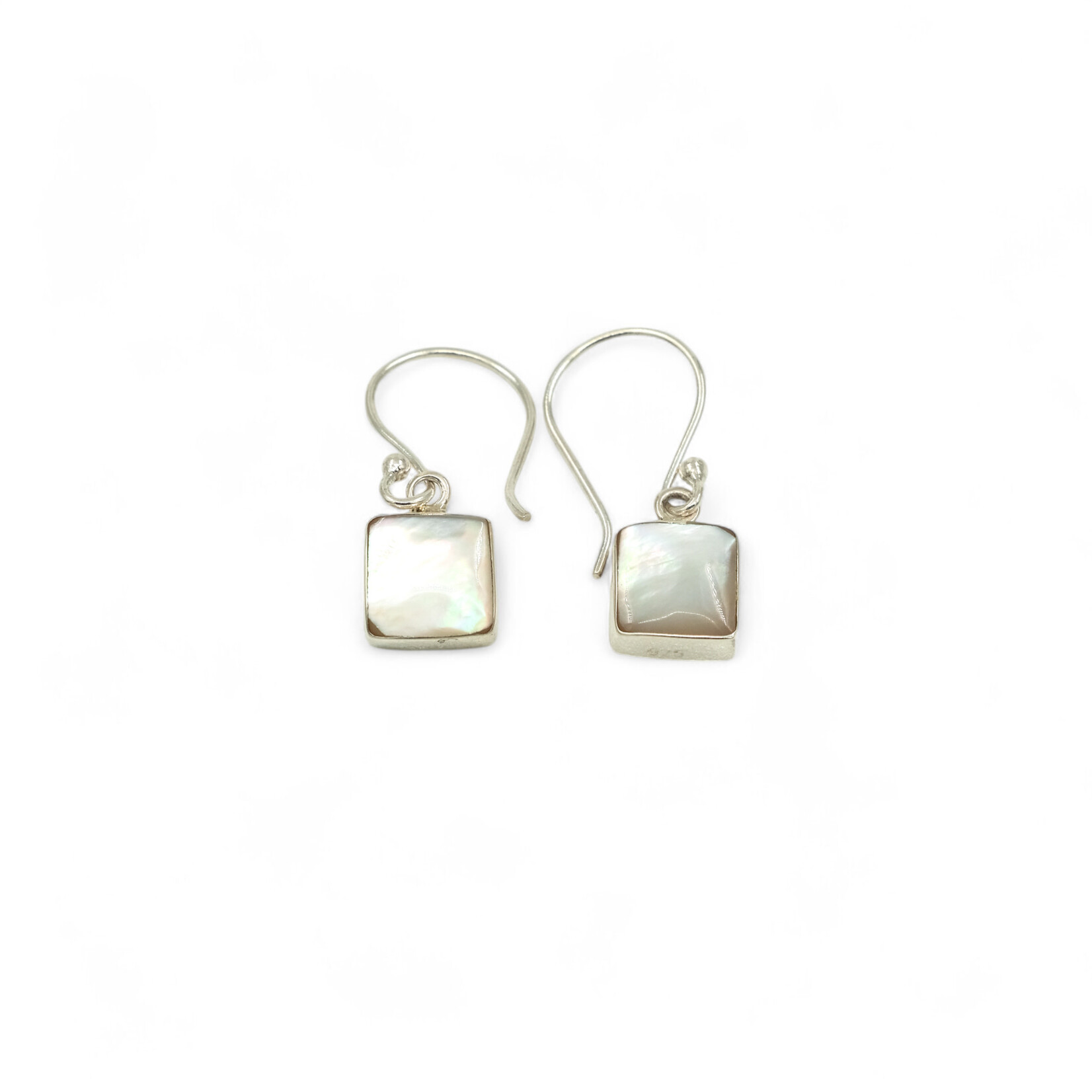 SE539 Sterling Silver Mother of Pearl Square Dangle Earrings