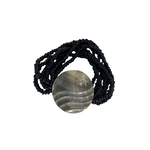 Shell Bracelet B203 Carved Waves with Plumeria Design Black Beads