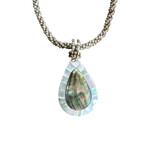 N215 Island Shell Necklace Gold Shell Raindrop with Mother of Pearl Rim with Tan Beads