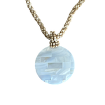 N212 Island Shell Necklace Mother of Pearl Mosaic Disc with Tan Beads