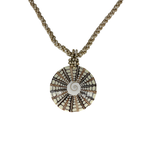 Shell Necklace Eye of Shiva Center Light with Tan Beads - N218
