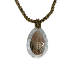 Shell Necklace Carved Teardrop Turtle Design with Bronze Beads - N219