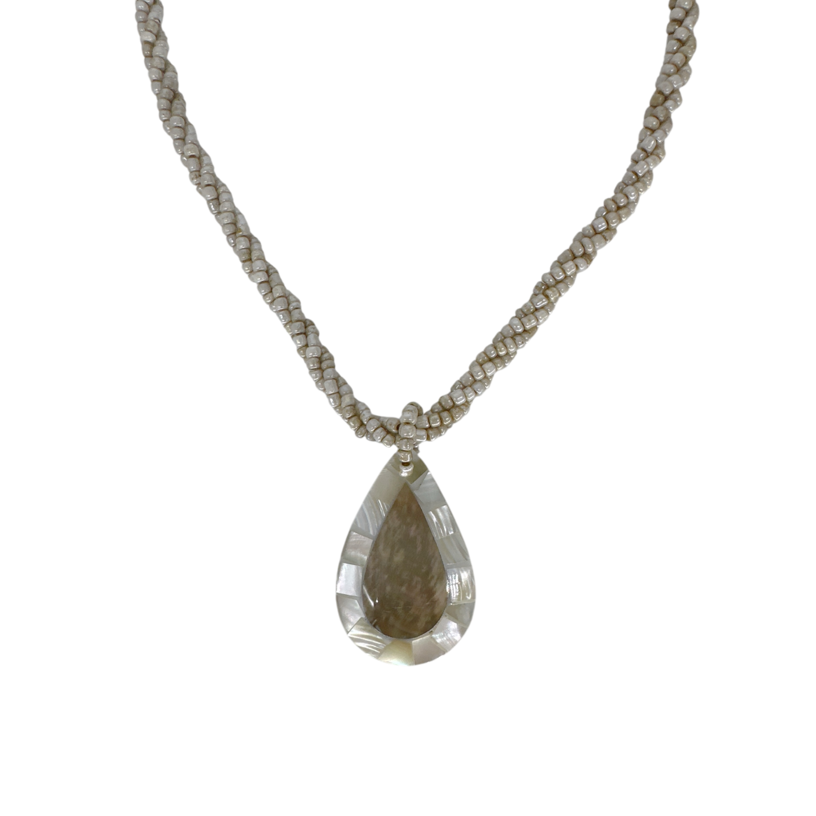 Petite Shell Necklace Gold Shell Raindrop on Taupe Beads - N207