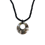 Petite Shell Necklace Gold Shell Mosaic Round on Black Beads - N208