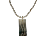 Petite Shell Necklace Gold Shell Rectangle Wave Design on Taupe Beads - N221