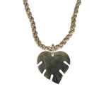 Petite Shell Necklace Grey Shell Monstera Leaf on Tan Beads - N210