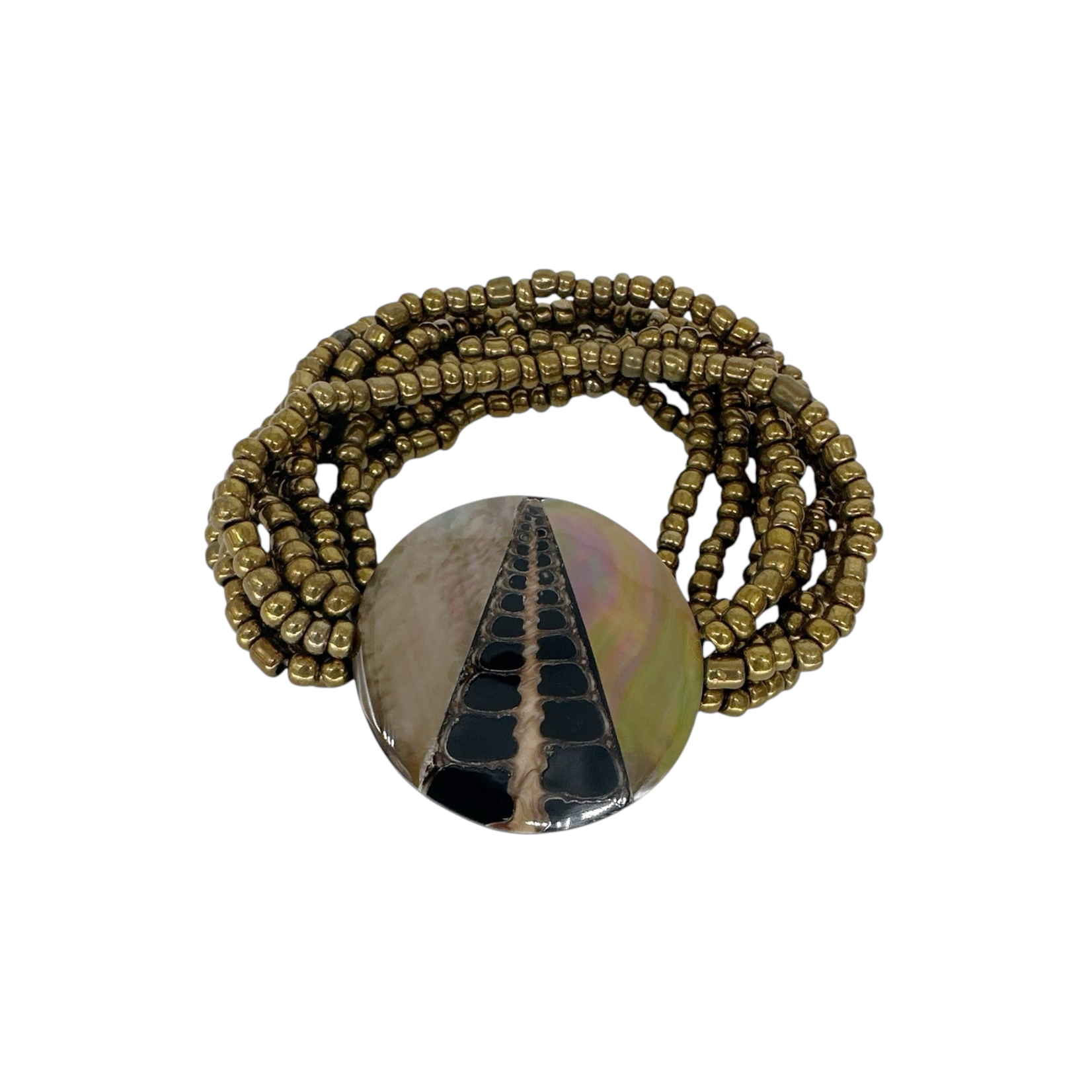 B200 Island Shell Bracelet One Road Disc with Bronze Beads Stretch Bracelet