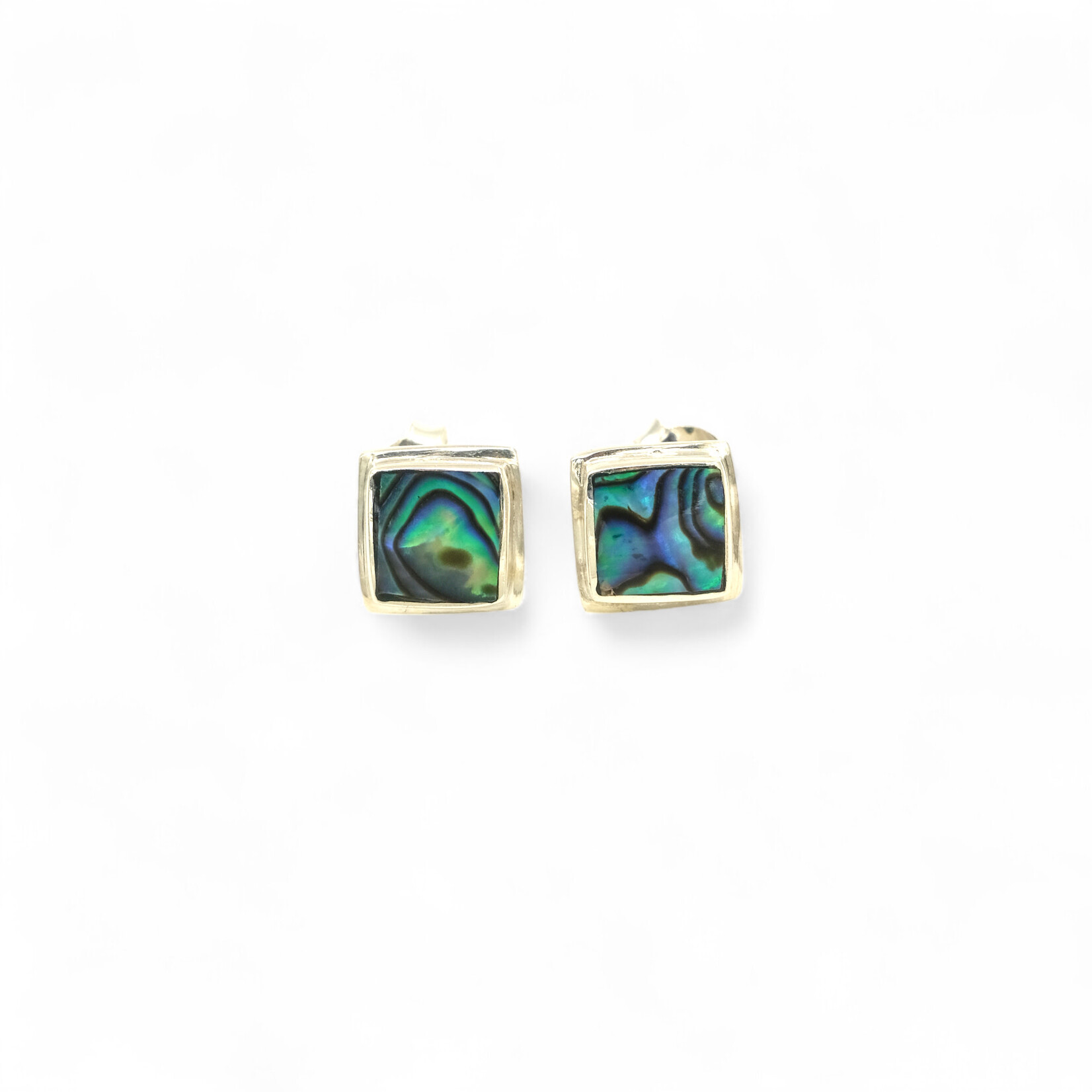 SE604 Sterling Silver Paua Shell Square Stud Earrings