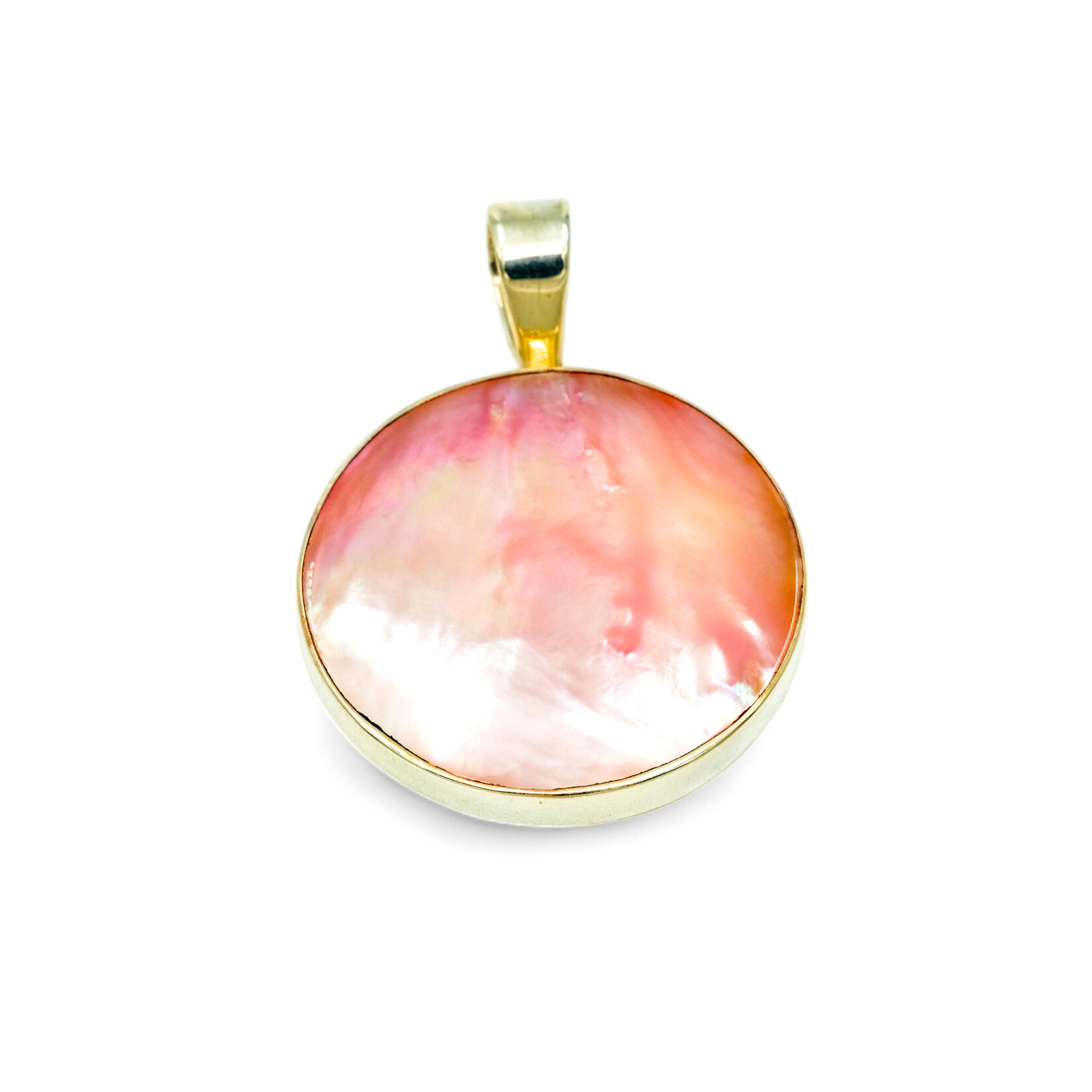 P463 Sterling Silver Mother of Pearl Large Round Pendant Pink