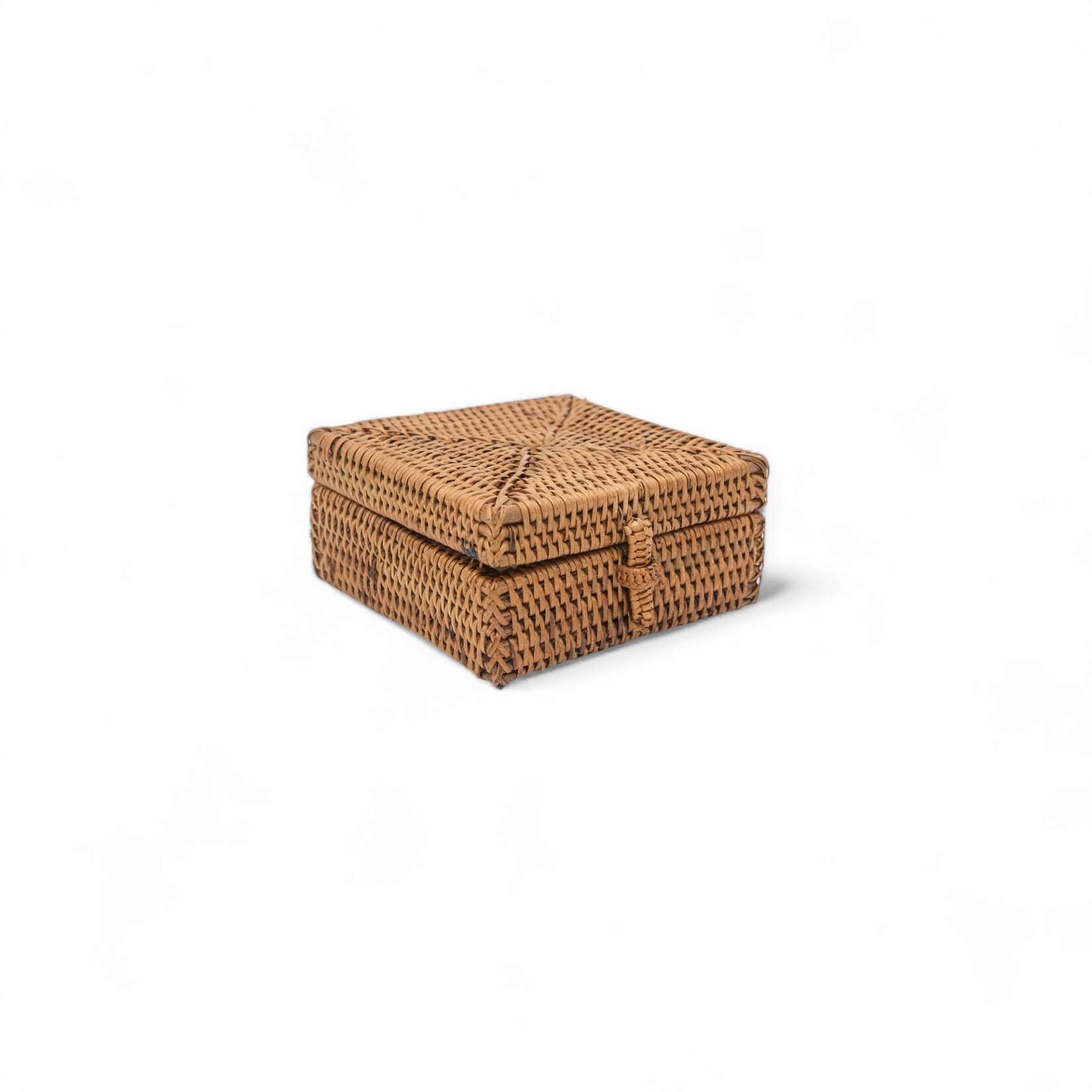 Hand Woven Ata Basket #89 4" x 4" Square Box with Lid and Latch