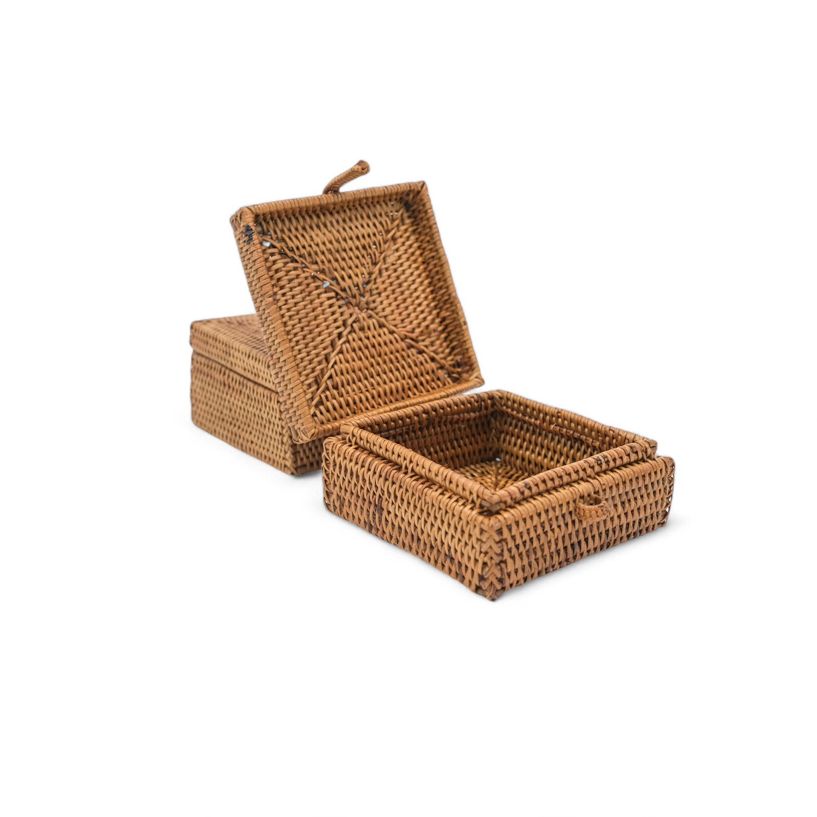 Hand Woven Ata Basket #89 4" x 4" Square Box with Lid and Latch