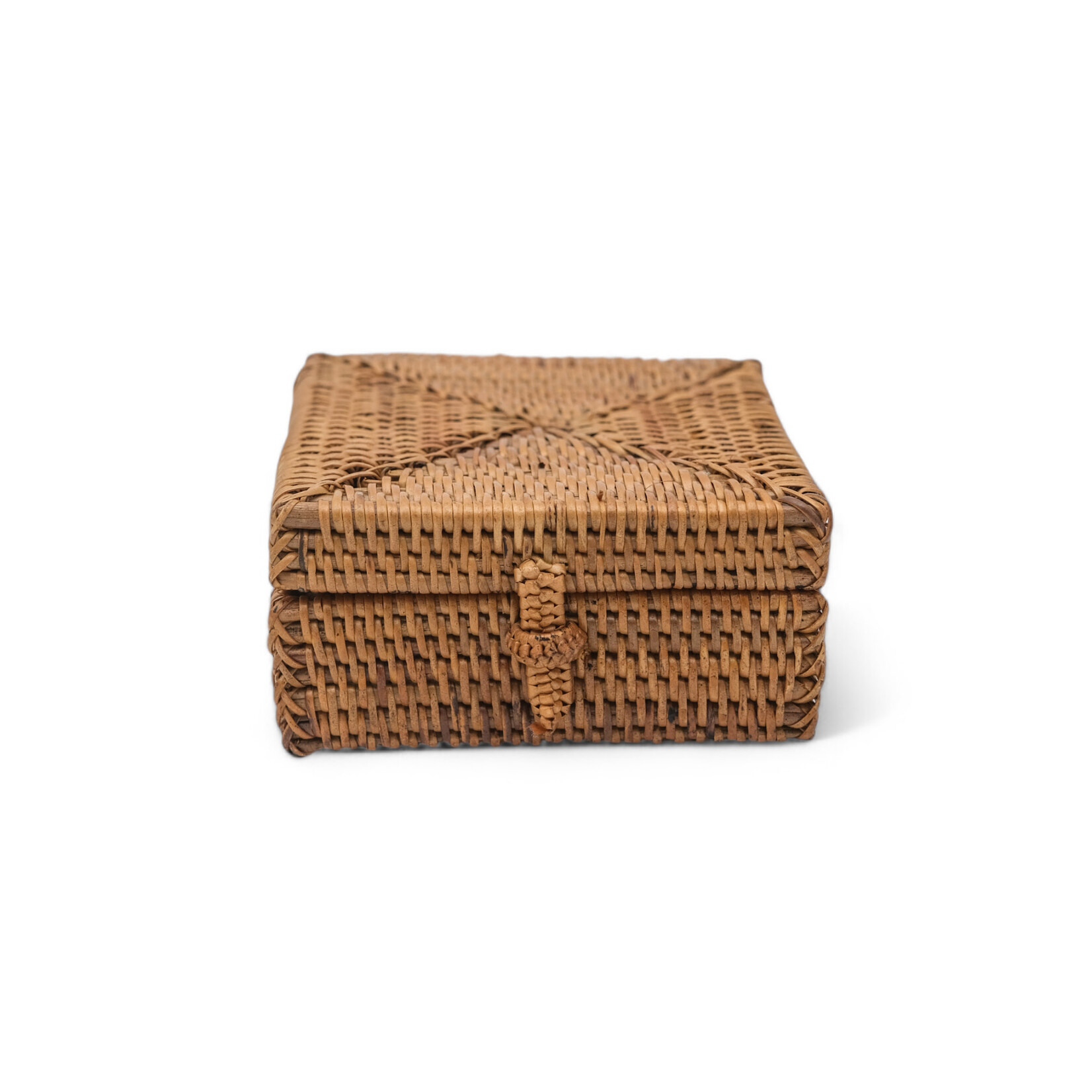 Hand Woven Ata Basket #89 4" x 4" Square Box with Lid and Latch