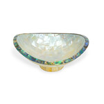 Hand Made Mother of Pearl Oval Bowl With Paua Shell Edge 11cm