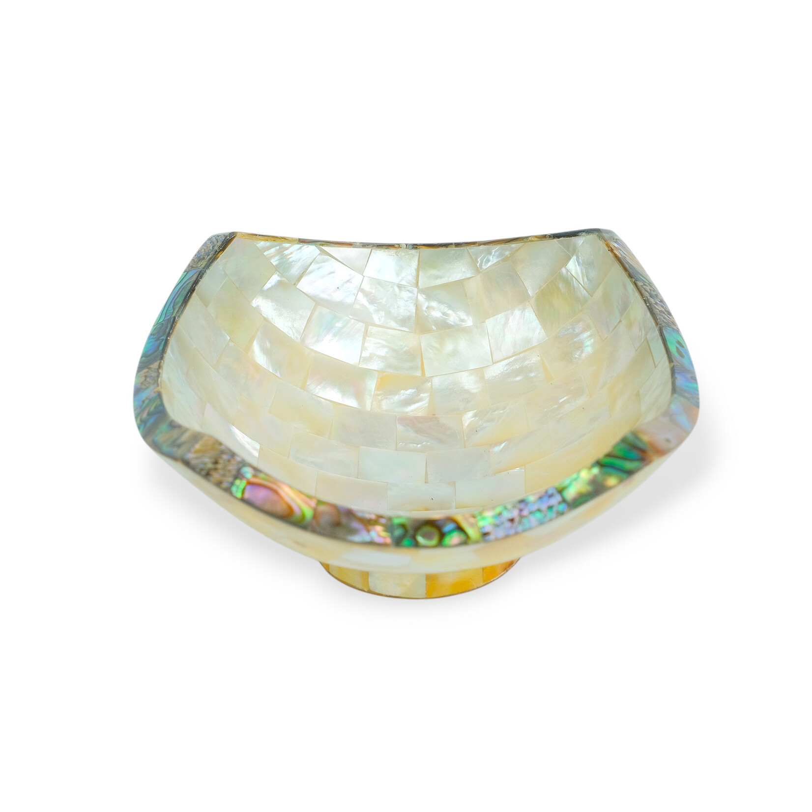 Hand Made Mother of Pearl Square Bowl With Paua Shell Edge 11cm