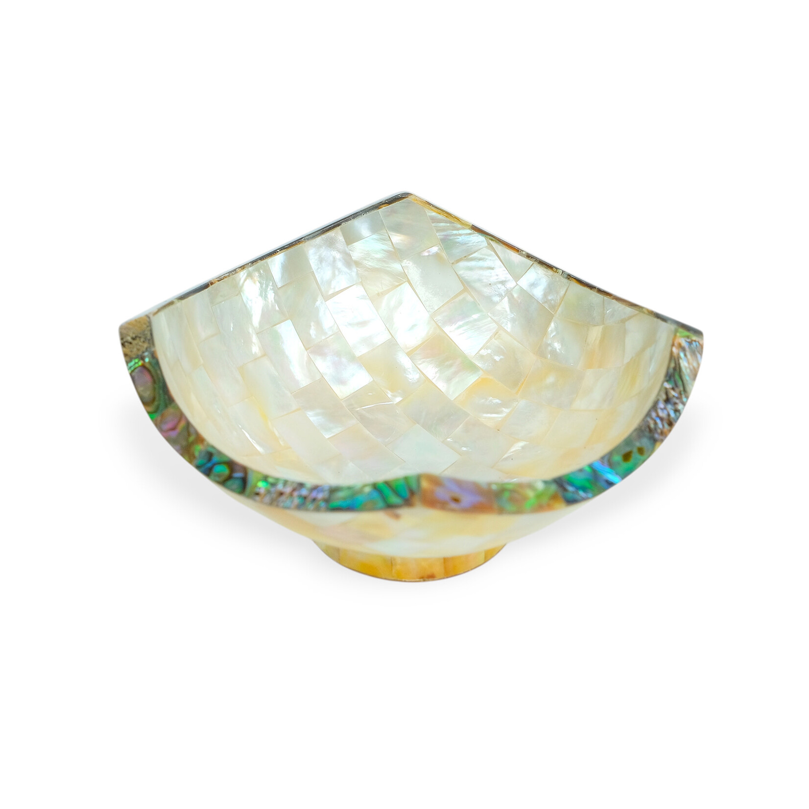 Hand Made Mother of Pearl Square Bowl With Paua Shell Edge 11cm