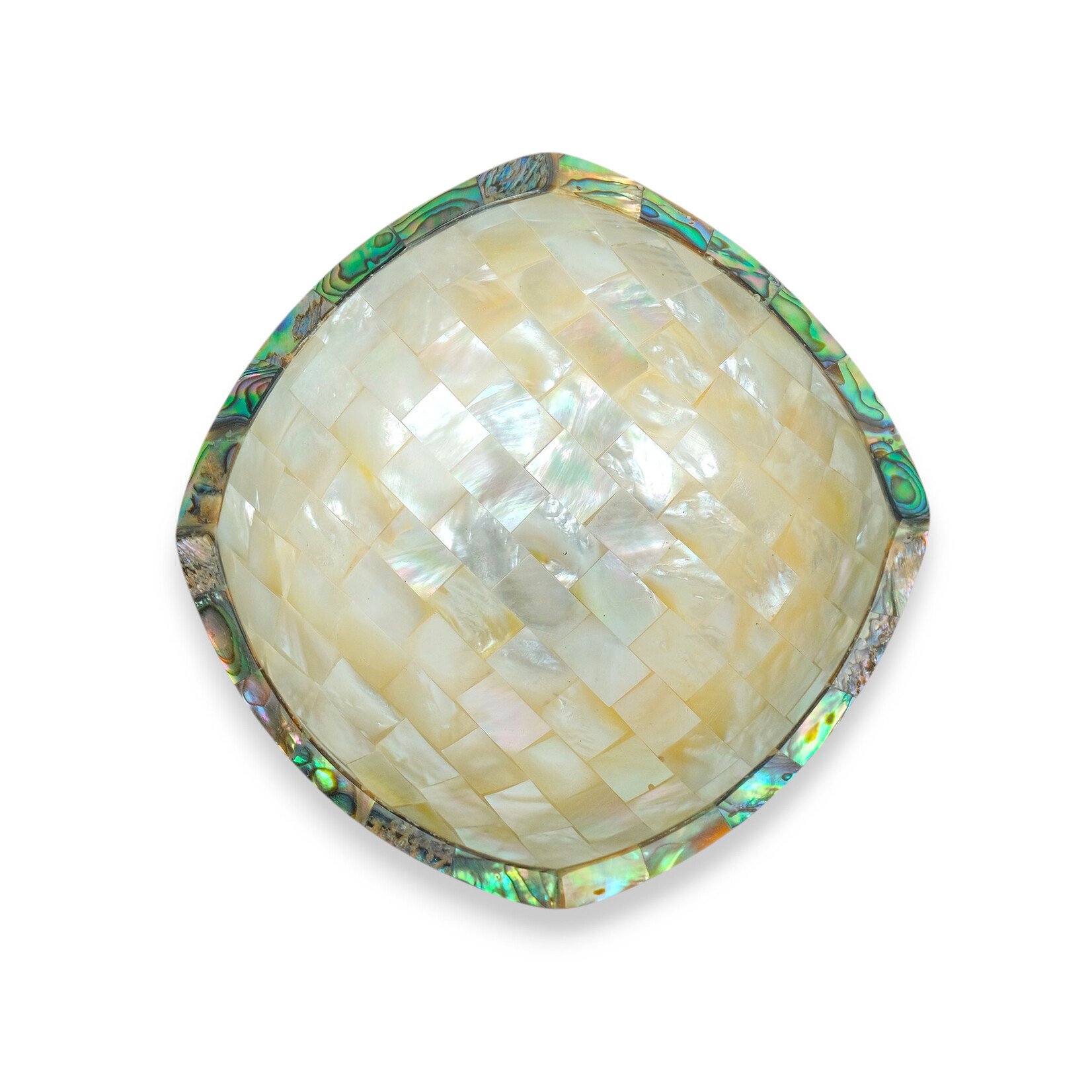 Hand Made Mother of Pearl Square Bowl With Paua Shell Edge 11cm