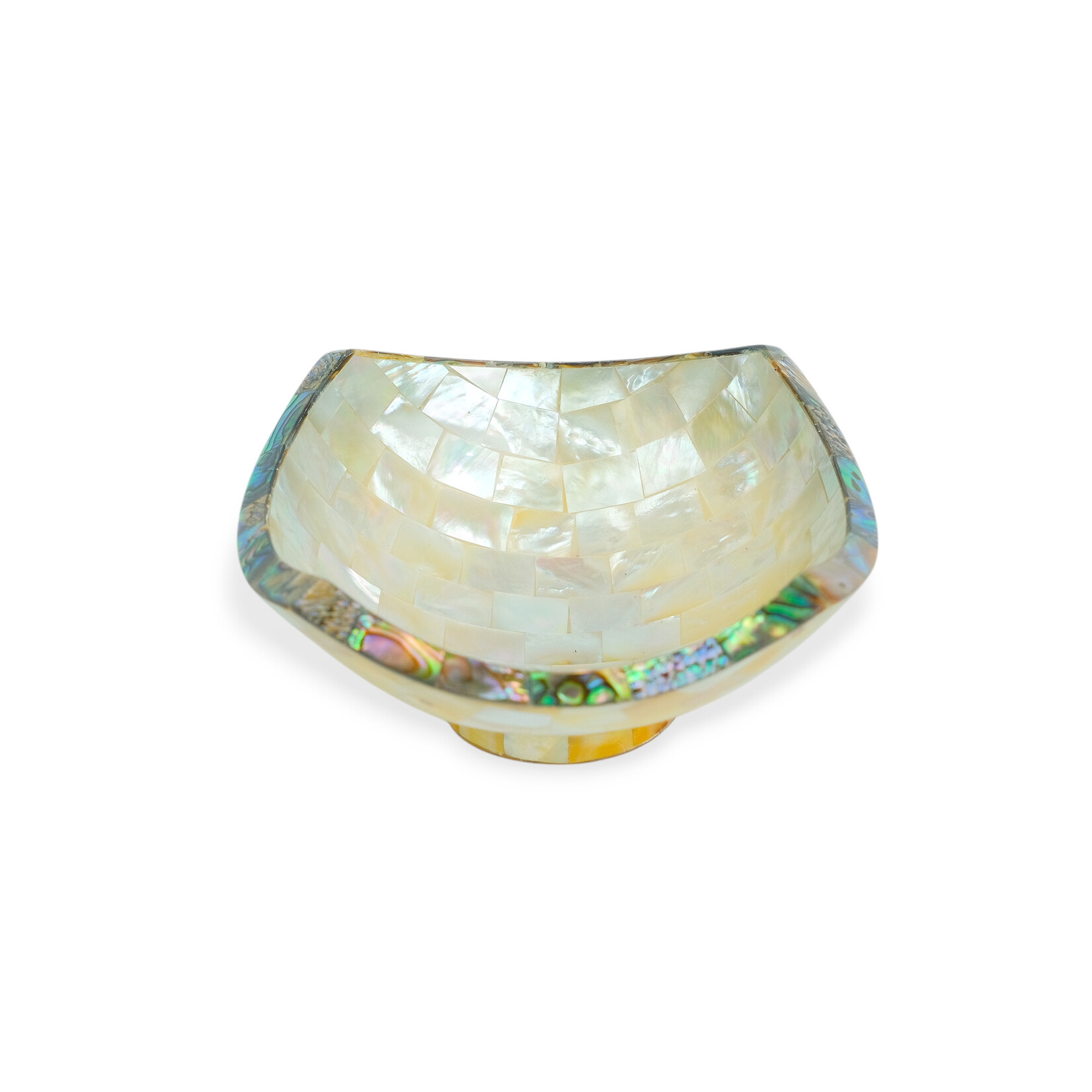 Hand Made Mother of Pearl Square Bowl With Paua Shell Edge 9cm