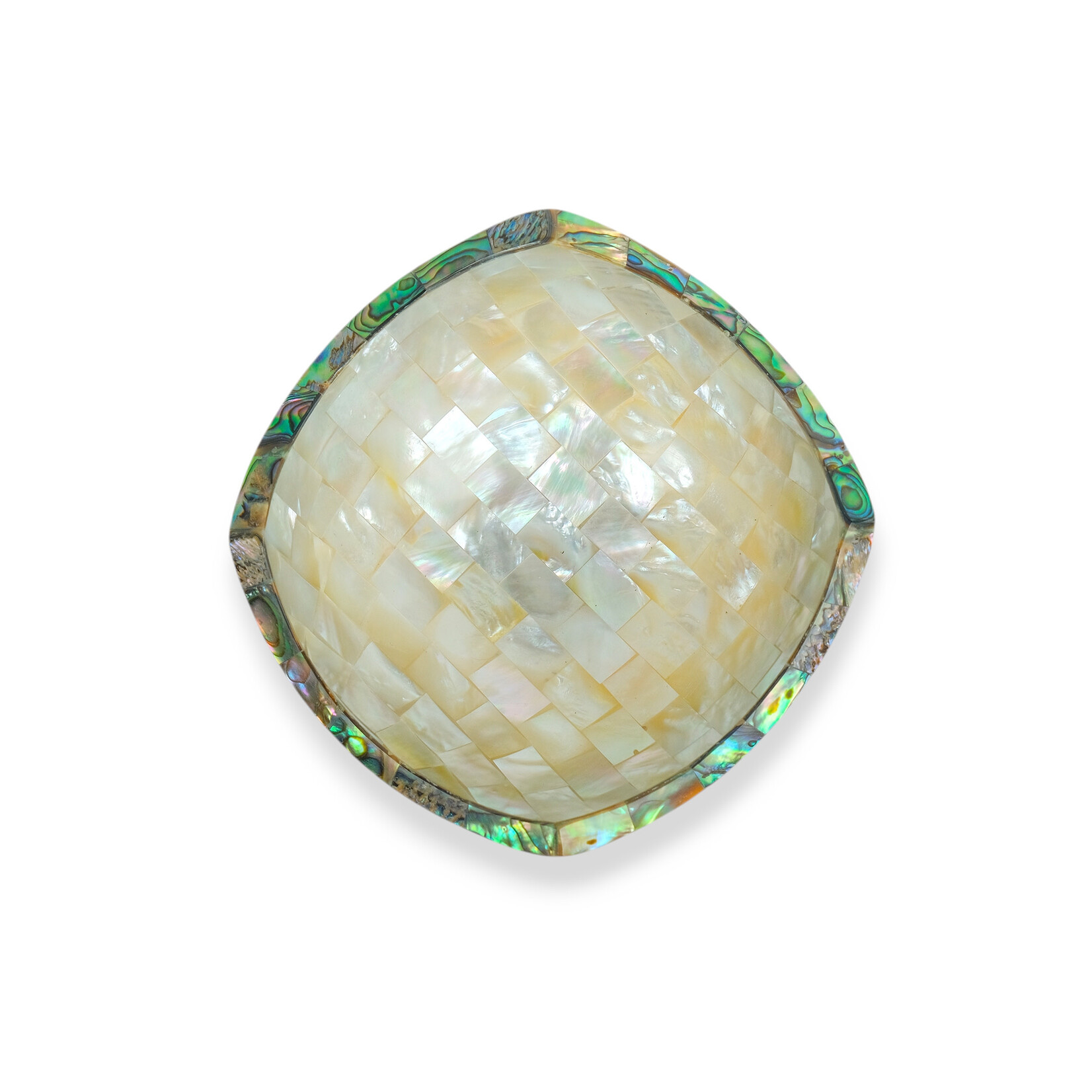 Hand Made Mother of Pearl Square Bowl With Paua Shell Edge 9cm