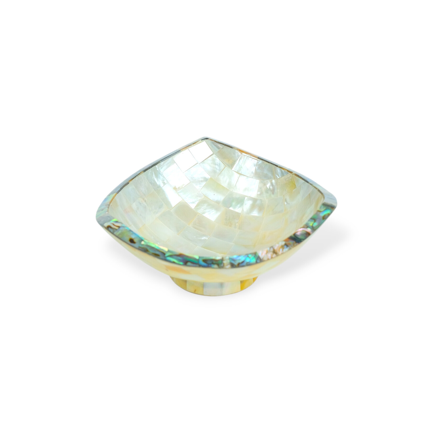 Hand Made Mother of Pearl Triangle Bowl With Paua Shell Edge 9cm