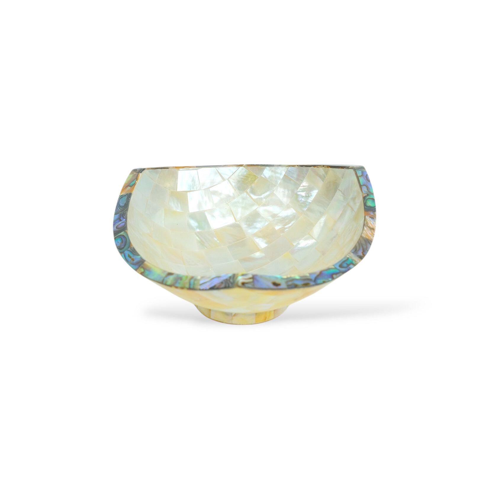Hand Made Mother of Pearl Triangle Bowl With Paua Shell Edge 9cm