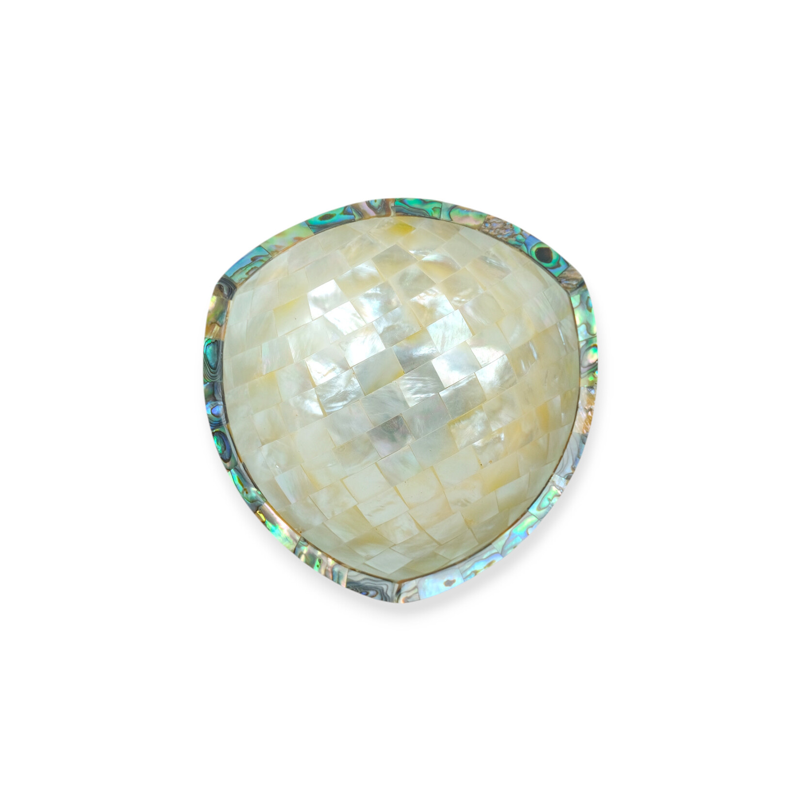 Hand Made Mother of Pearl Triangle Bowl With Paua Shell Edge 9cm
