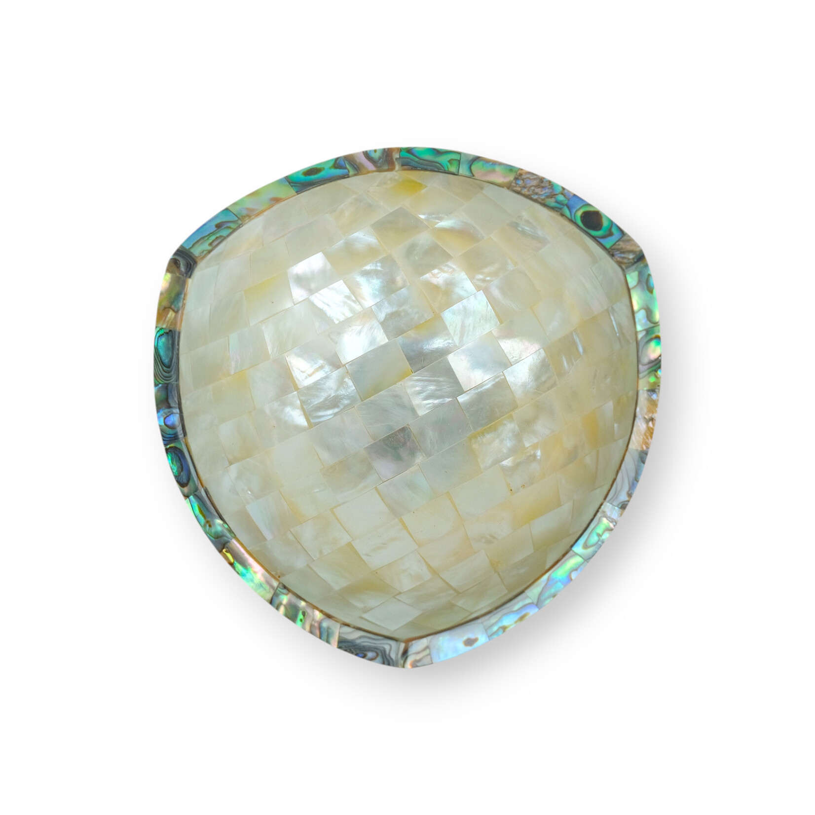Hand Made Mother of Pearl Triangle Bowl With Paua Shell Edge 11cm