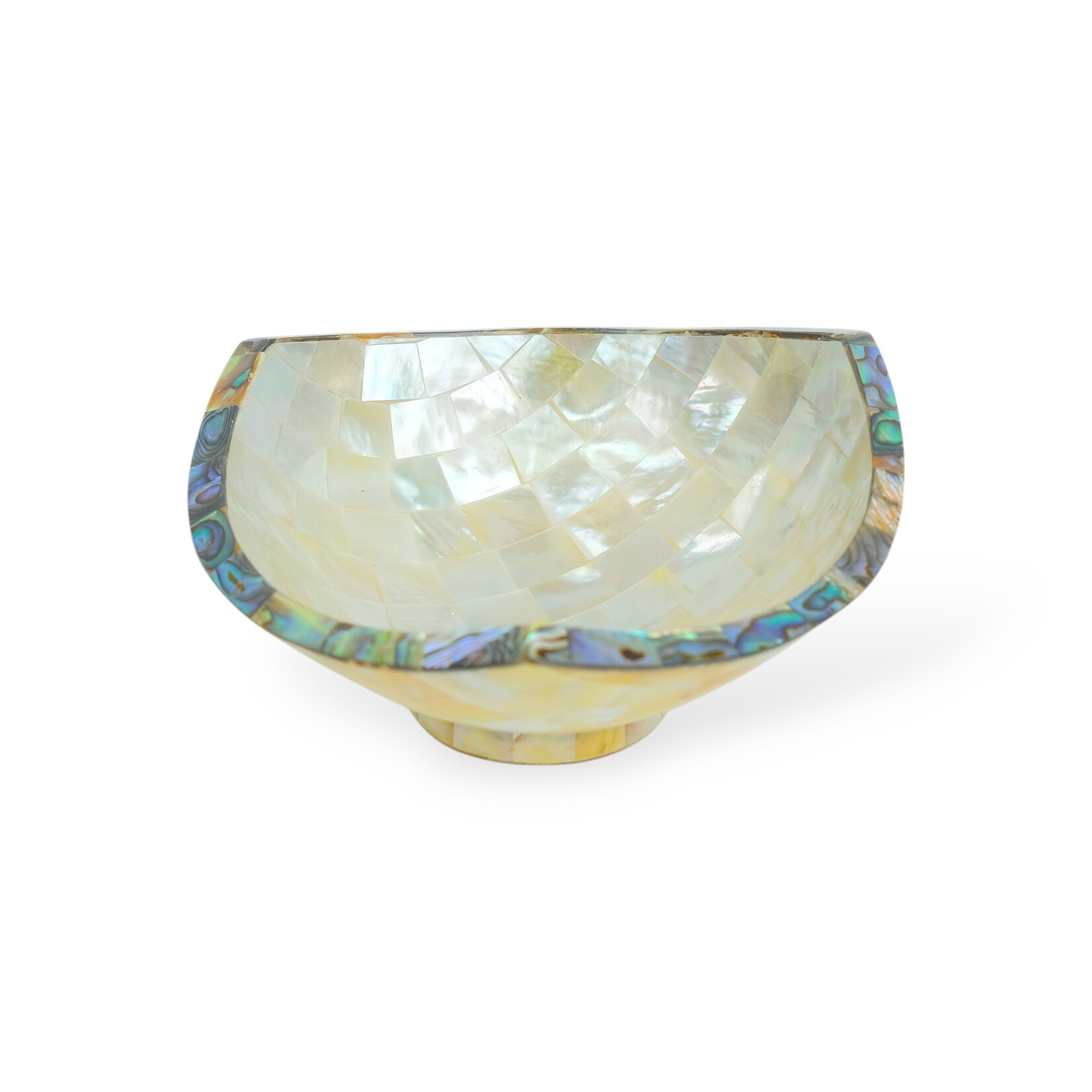 Hand Made Mother of Pearl Triangle Bowl With Paua Shell Edge 11cm