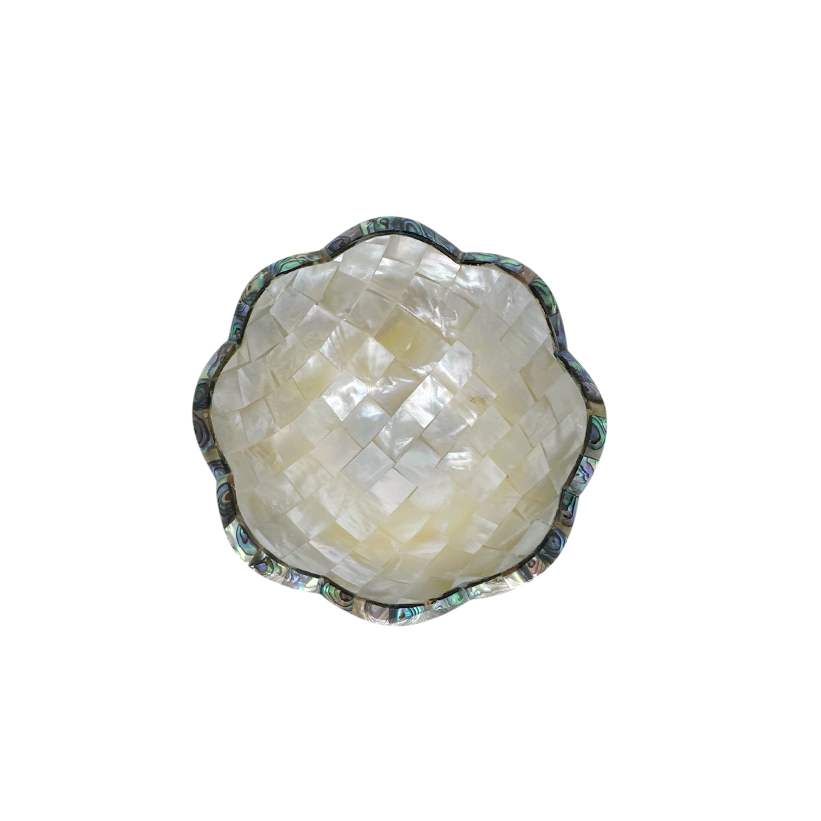 Hand Made Mother of Pearl Triangle Bowl With Scalloped Paua Shell Edge 9cm