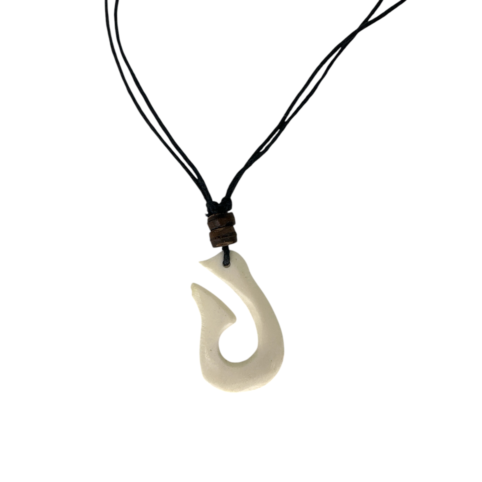 Carved Bone Fish Hook Adjustable Cord Necklace