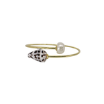 15k Gold Plated Copper Hebrew Shell and White Fresh Water Pearl Bangle