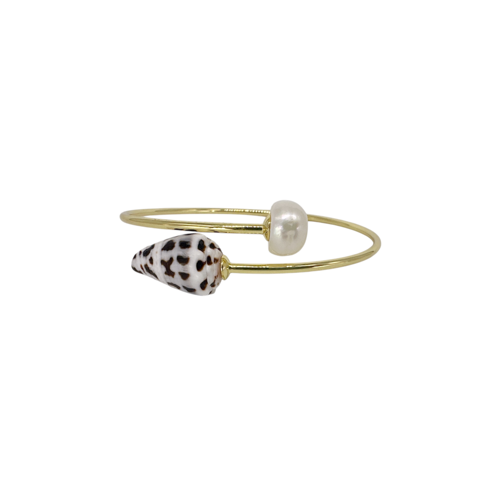 15k Gold Plated Copper Hebrew Shell and White Fresh Water Pearl Bangle