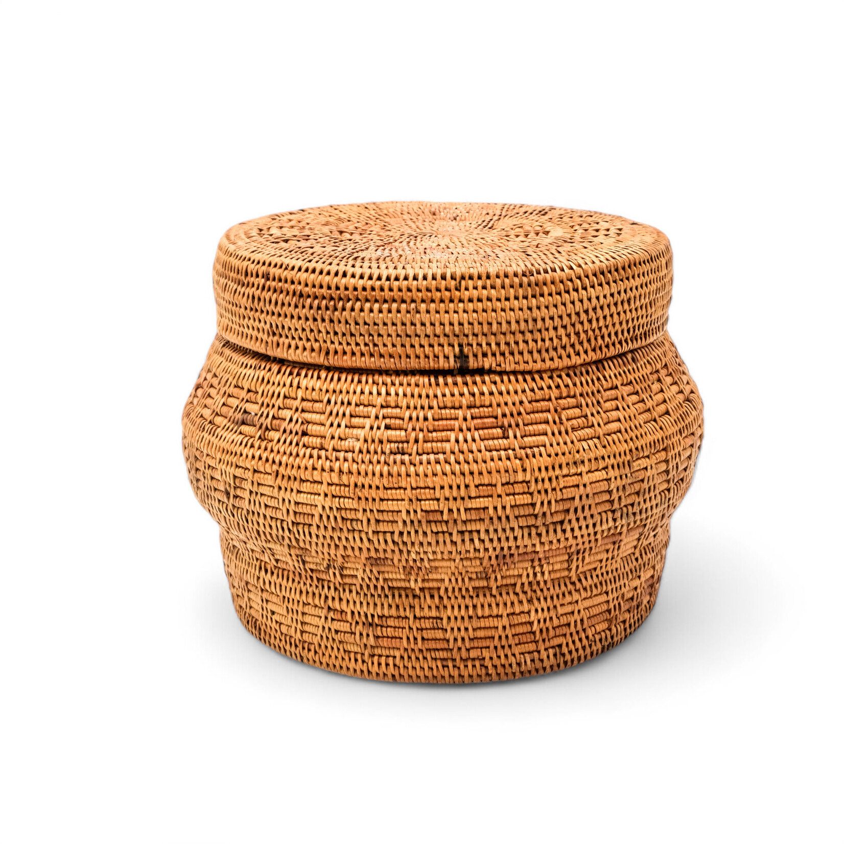 Hand Woven Ata Basket #99 Round Bulge with Lid