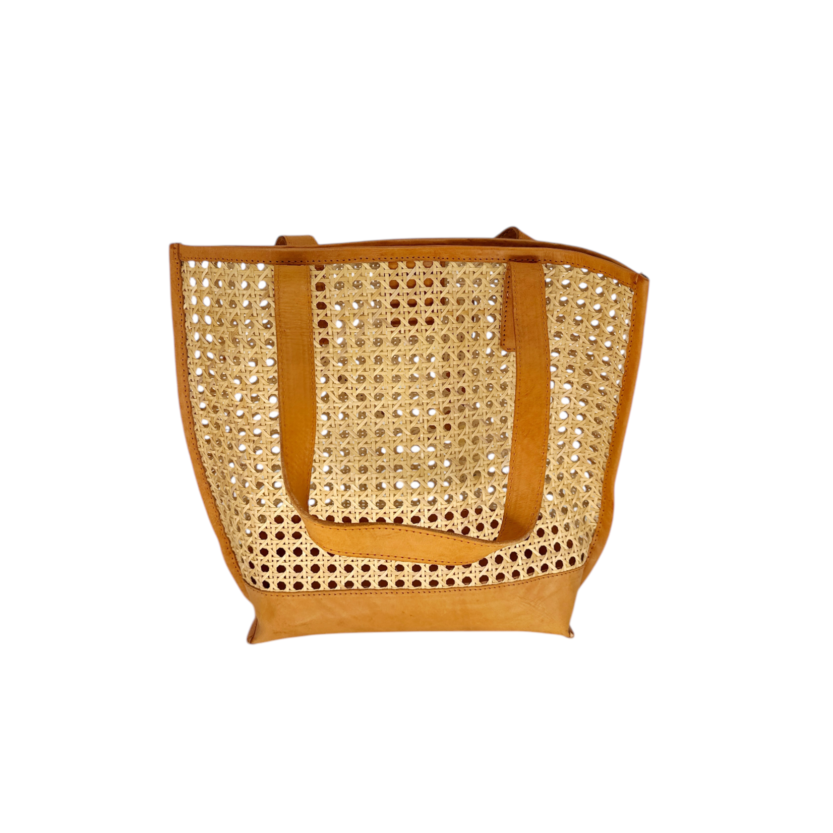 Hand Woven Cane Rattan Bag with Leather Trim  Unlined Halemary