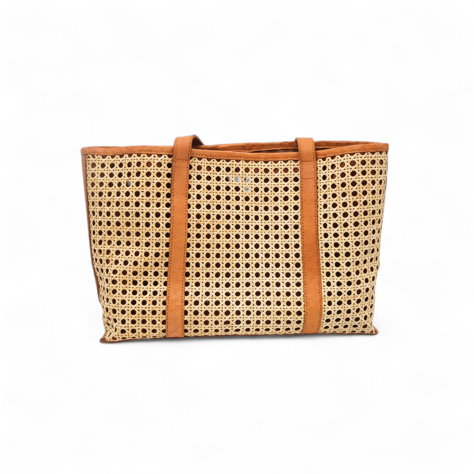 Hand Woven Cane Rattan Bag with Leather Trim  Lined Kaena