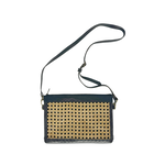 Hand Woven Cane Rattan Bag with Black Leather Trim  Crossbody