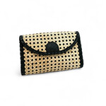 Hand Woven cane Rattan Bag with Black Leather Trim  Crossbody Clutch