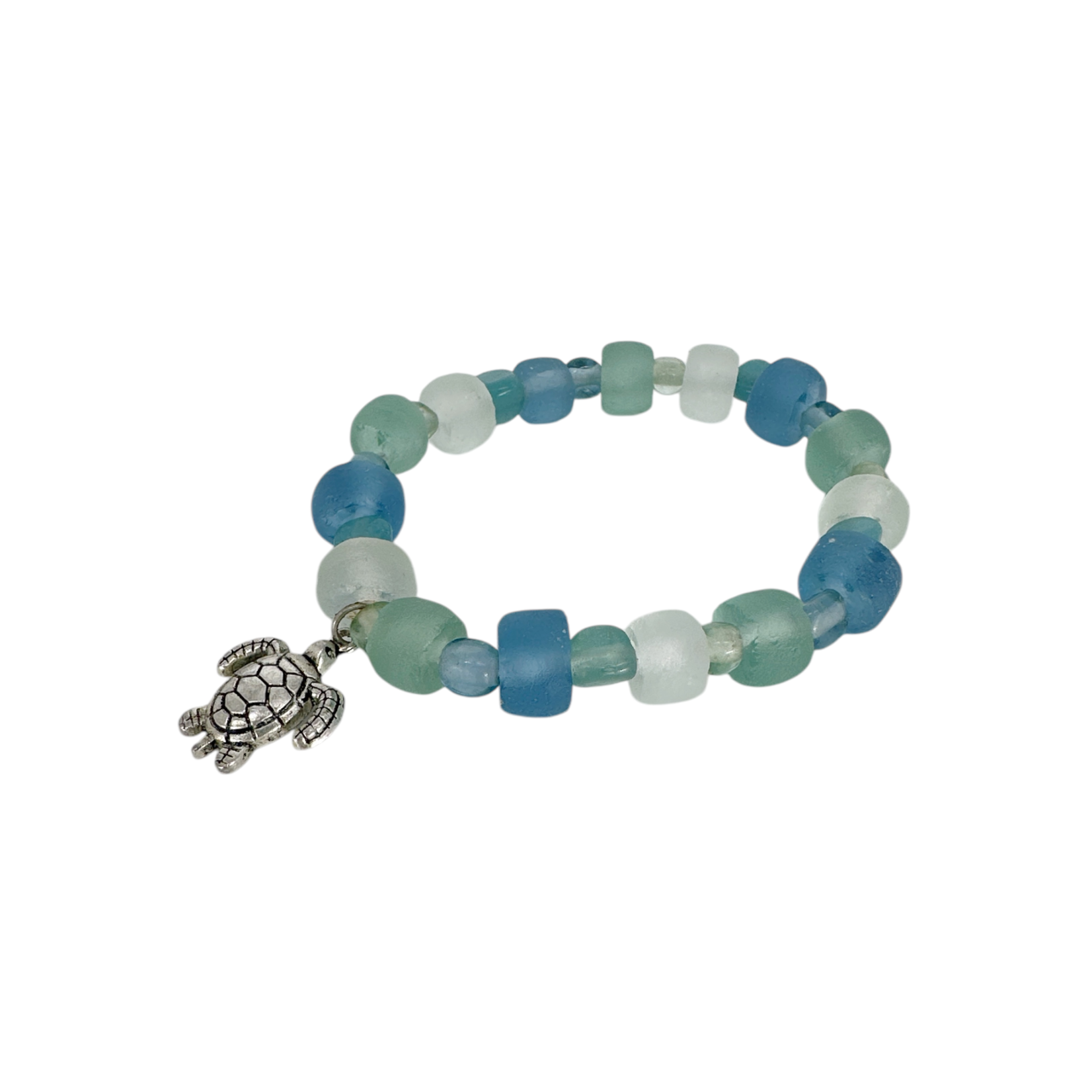 BGL7 Beach Glass Bracelet with Charm Light Turtle