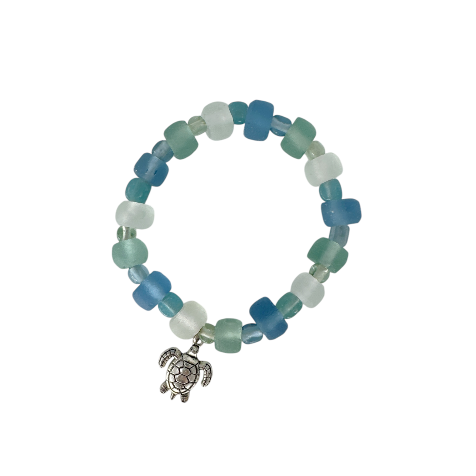 BGL7 Beach Glass Bracelet with Charm Light Turtle