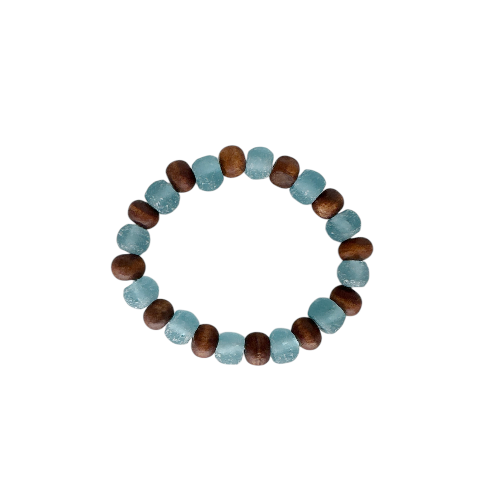 BGL41 Beach Glass & Wood Bracelet Turquoise