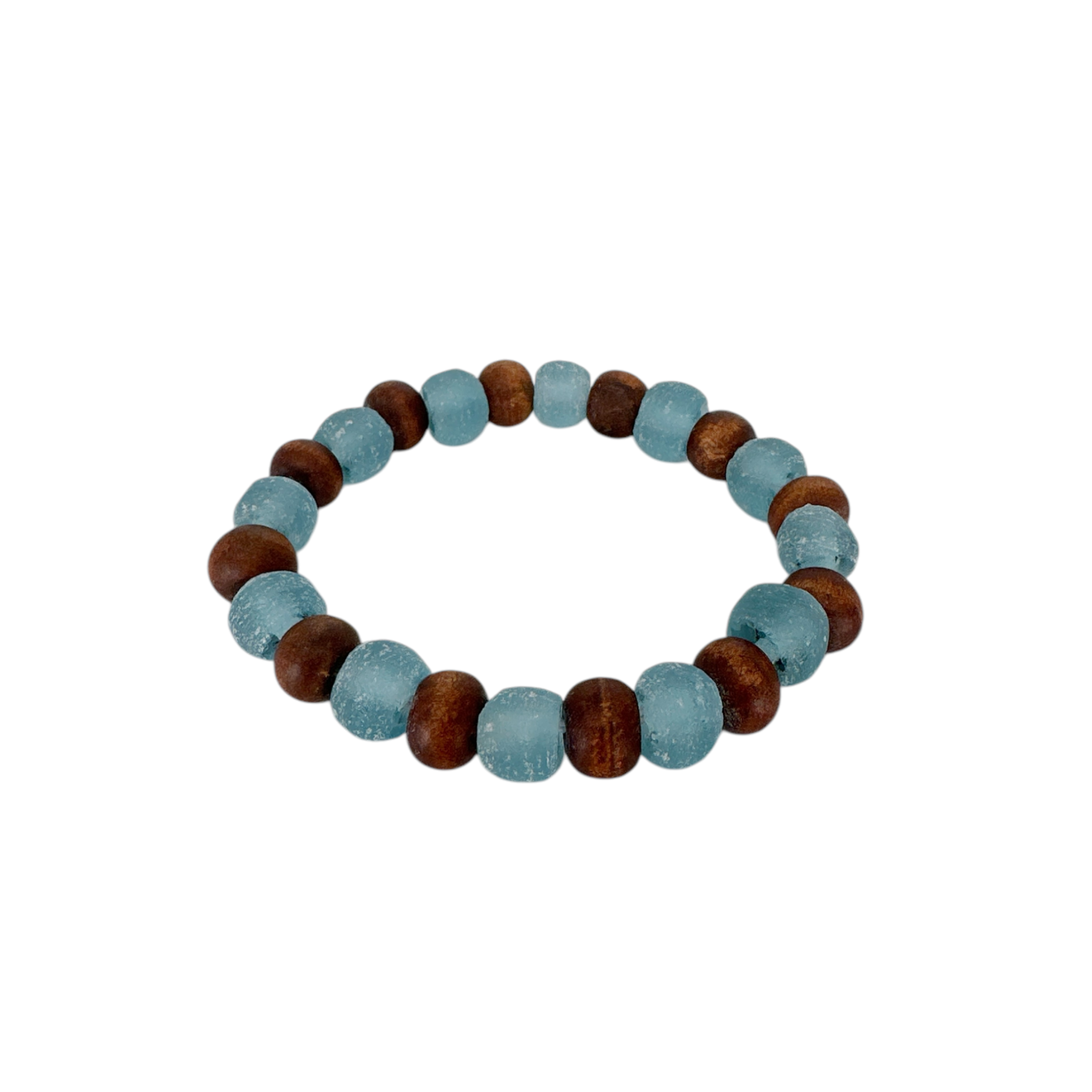 BGL41 Beach Glass & Wood Bracelet Turquoise