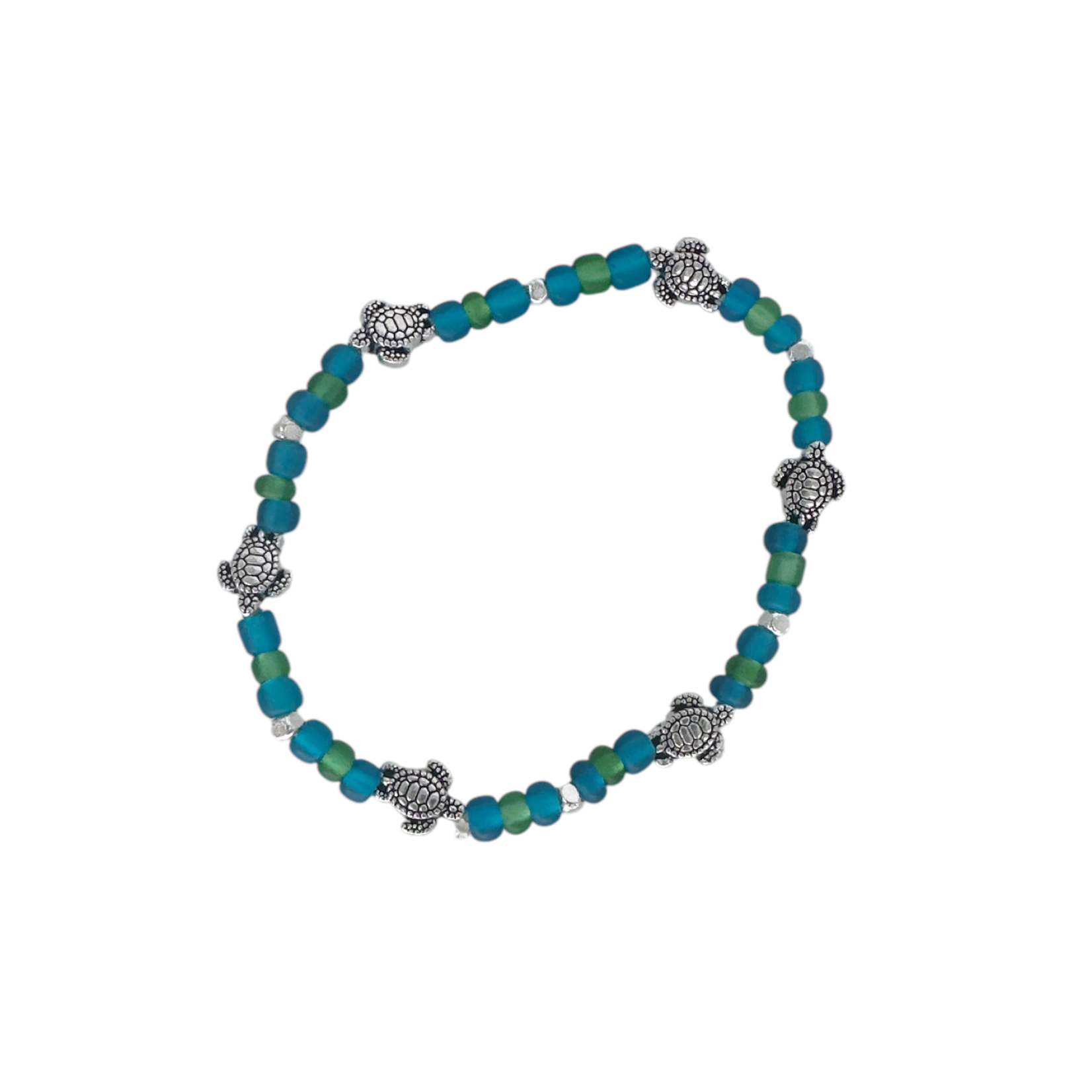 Pack of 5 Tween Size Beaded Stretch Bracelets Dark Blue Turtle