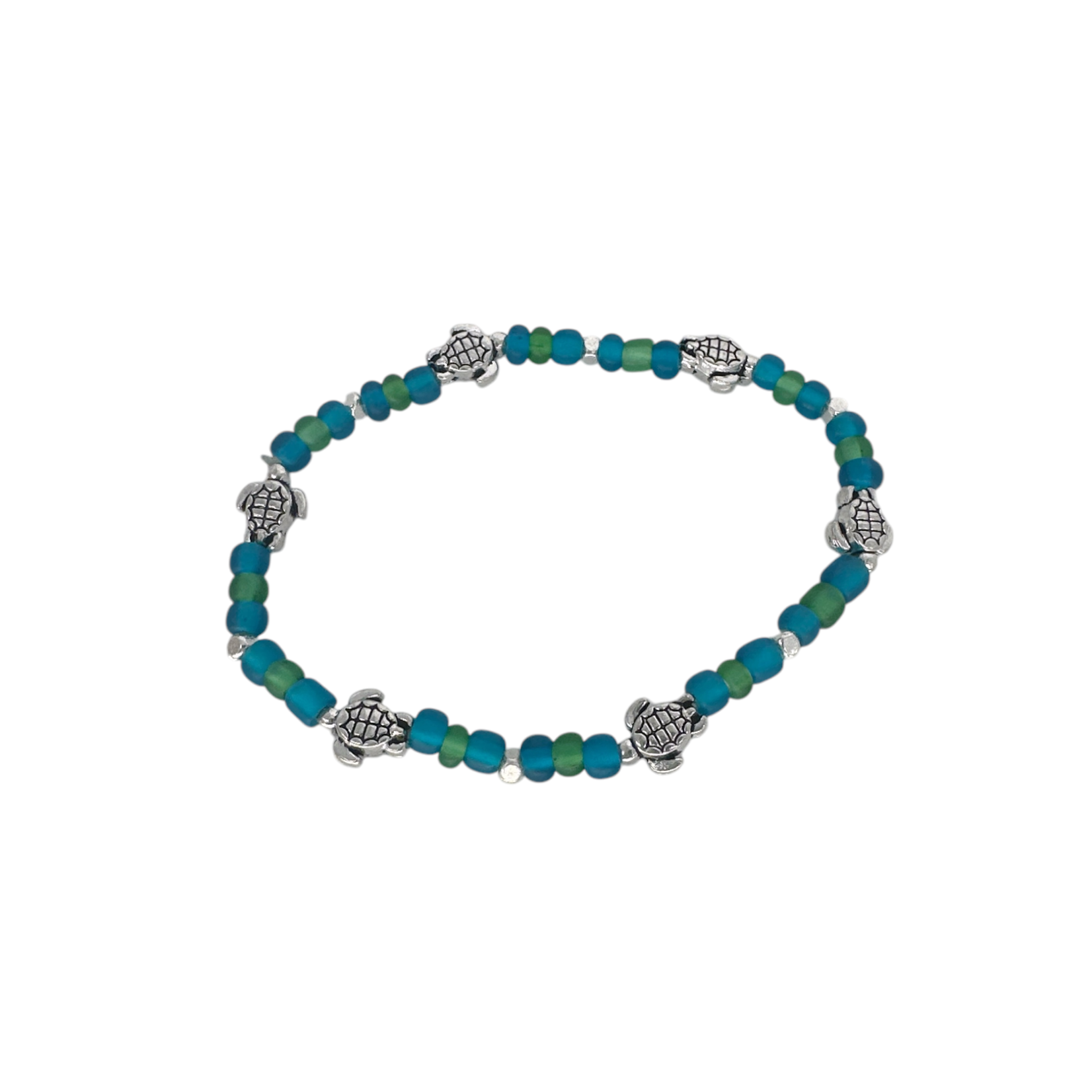 Pack of 5 Tween Size Beaded Stretch Bracelets Dark Blue Turtle