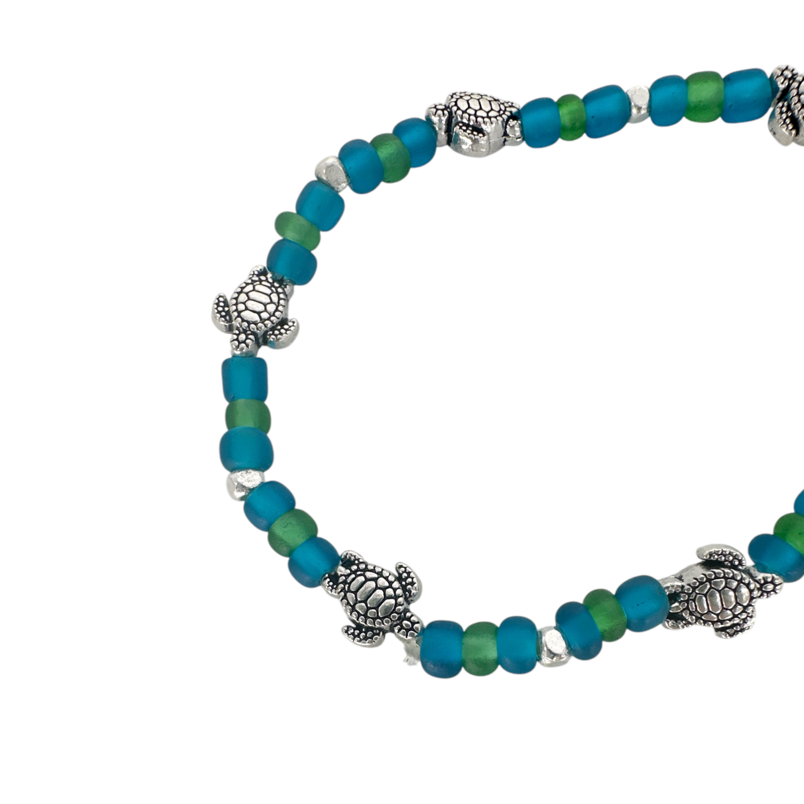 Pack of 5 Tween Size Beaded Stretch Bracelets Dark Blue Turtle