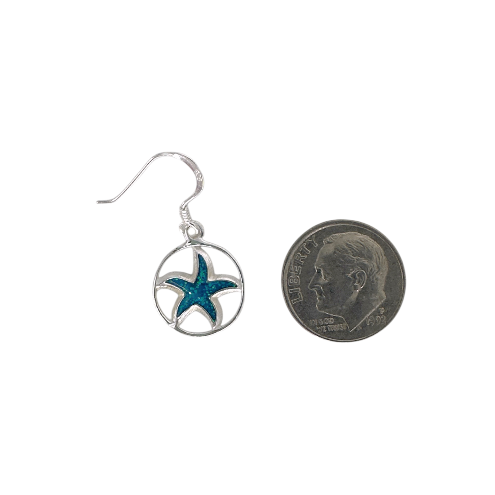 SE336 Sterling Silver Blue Sparkle Enamel Starfish Dangle Earrings