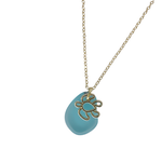 14k Gold Plated Copper 18" Necklace with Blue Sea Glass Pendant and Turtle Charm